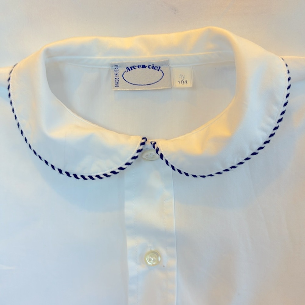 VINTAGE NWOT ITALIAN ARC-EN - CIEL CLASSIC WHITE  KIDS SHIRT BLUE TRIM UNISEX 4T - Picture 5 of 14